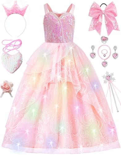 SZ-TONDA Girls Light Up Pink Witch Costume Dress - Kids Halloween Party Cosplay Outfit Clothes Apparels