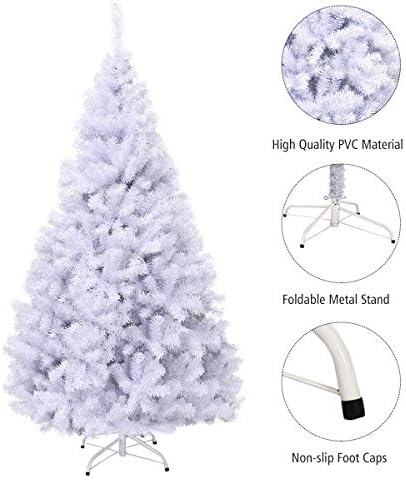 White Artificial Christmas Tree, 7.5FT Artificial Pine Tree w/Premium PVC Needles & Solid Metal Stand, Easy Assembly, for Indoor & Outdoor Use