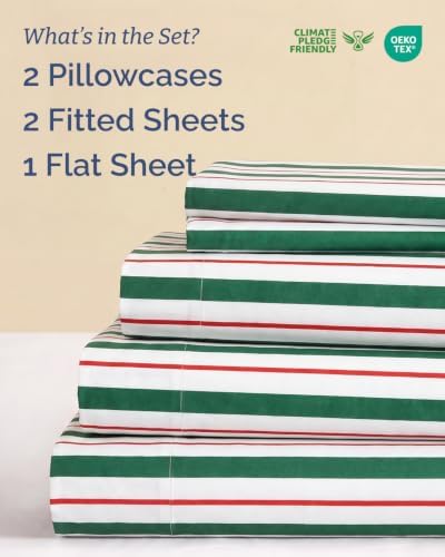 Christmas Sheet Set, Cabana Stripe, Holiday Xmas Bedding Set - Split King