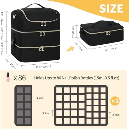 CUBETASTIC Extra Large Nail Polish Organizer - Three Layer Nail Organizers And Storage Bag, Portable Nail Supplies Organizer Case, Travel Carrying Box for Nail Tech Kit/Tattoo/Cosmetic