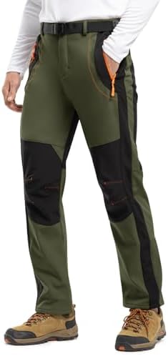 TBMPOY Men's Snow Ski Hiking Pants Waterproof Winter Fleece Lined Pants Camping Skiing Ice Fishing Pants with Belt