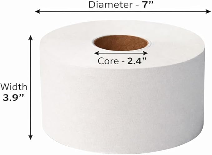 Sierra Hygiene Mini Jumbo (Small Core) 3.9" x 550’ 2-Ply Toilet Paper Roll with 7” Diameter – 12/Case - Compatible ONLY with Sierra Hygiene Dispensers