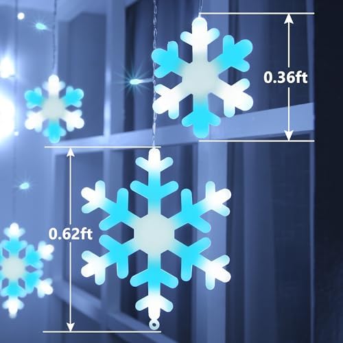 Christmas Snowflake Lights, 10.66ft 168 LED Icicle Lights Outdoor with 14 Drops, 8 Modes Waterproof Connectable Christmas Light for Eaves Wedding Garden Yard Indoor Xmas Decor (White & Icicle Blue)