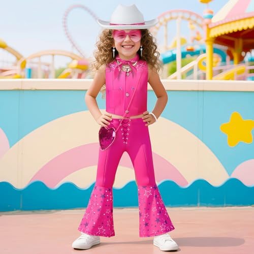Cowgirl Costume Girls Kids Disco Western Rodeo Dress Up Outfits for Halloween Birthday Cosplay Party