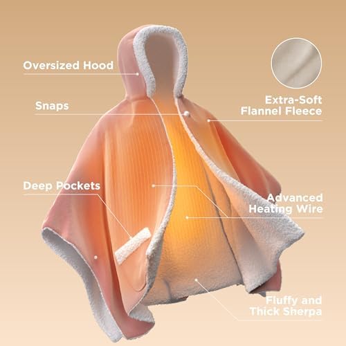 Bedsure Wearable Heated Blanket Hoodie Shawl, Gifts for Mom, 55"x64" Cream