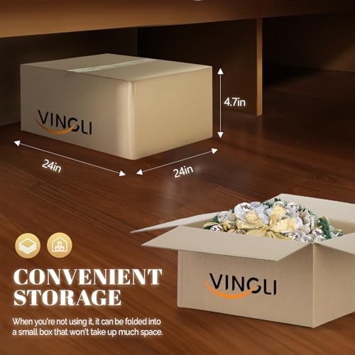 VINGLI 6ft Pop up Artificial Christmas Pine Tree with 150 Warm White Lights, Xmas Tree Holiday Party Decorations with Sturdy Metal Stand (Gold&Silver)