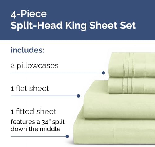 Flex Top Split Head King 4 Piece Sheet Set - Ultra-Soft - Light Sage Green
