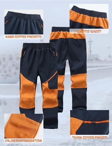 Kids Winter Pants Fleece Lined Waterproof Boys Ski Pants Thermal Outdoor Softshell with Zipper Pockets