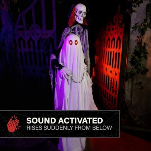 Haunted Hill Farm 5.9-Ft. Reaper with Ghost Halloween Animatronic