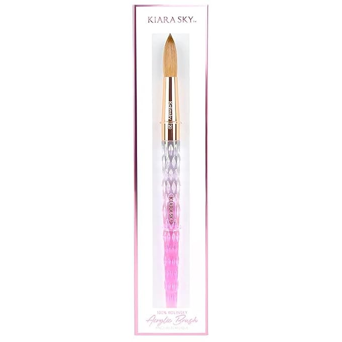 Kiara Sky Kolinsky Acrylic Nail Brush #20 – Pure Kolinsky Sable Hair, Pink Crystal Handle, Acetone Resistant, for Acrylic Application, Extensions & 3D Nail Art