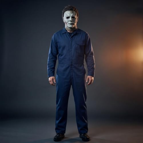 Halloween Killer Jumpsuit with Mask, Horror Killer Jumpsuit with Mask for Halloween Costume Role Play