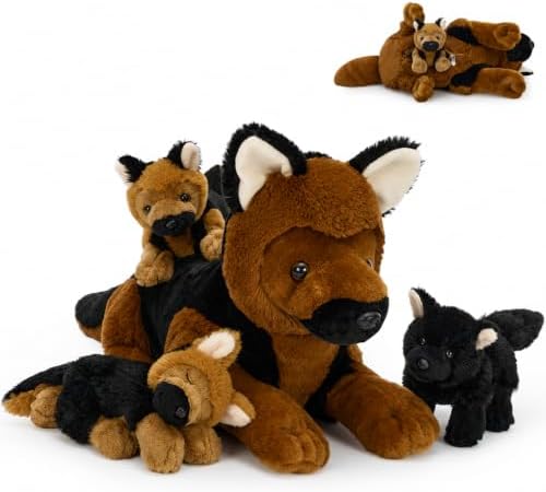 MorisMos German Shepherd Stuffed Animal with 3 Puppies