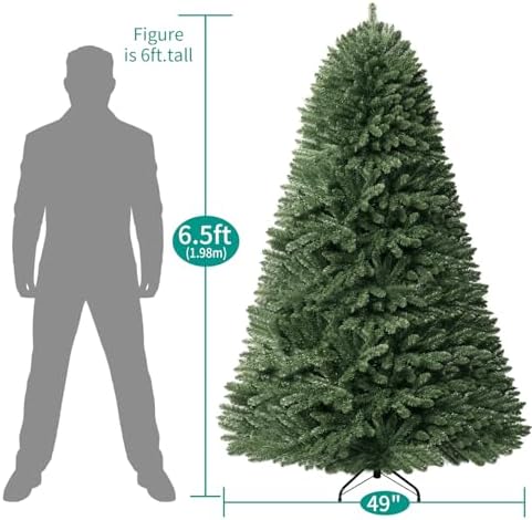 Naomi Home Prague 6.5ft Prelit Artificial Christmas Tree with Foot Pedal, 1197 Branch Tips, 450 Warm Lights and Metal Stand, 49" Wide Realistic Spruce Christmas Tree with Lights