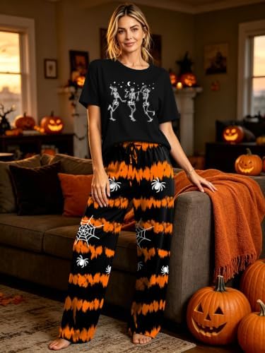 Skull Sets for Women Halloween Bloody Shirts Dancing Skeleton 2 Pc Set