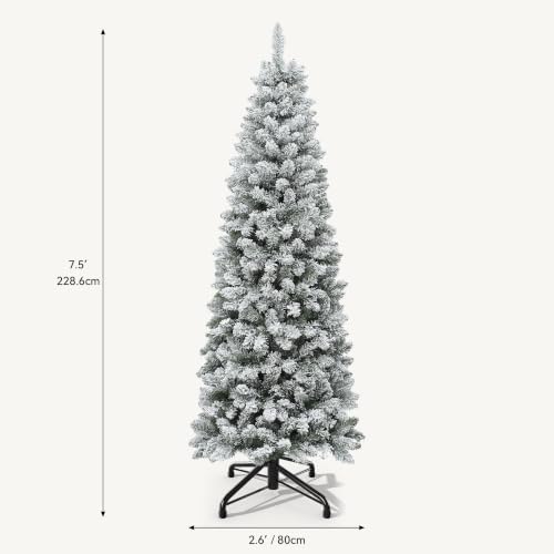 DWVO 7.5FT Pre-Lit Flocked Pencil Christmas Tree with 350 Dual-Color LEDs