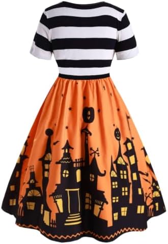 ZEZCLO Women's Plus Size Halloween Dress Pumpkin Halloween Costume Dresses