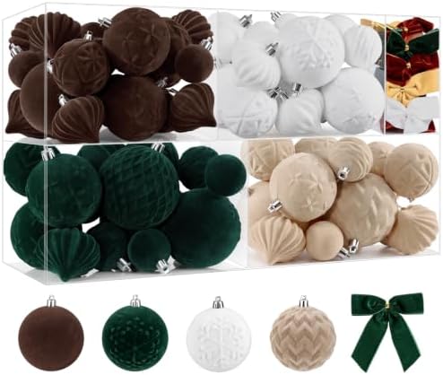 SHareconn 80pcs Velvet Christmas Tree Balls Ornaments Set Decorations Green