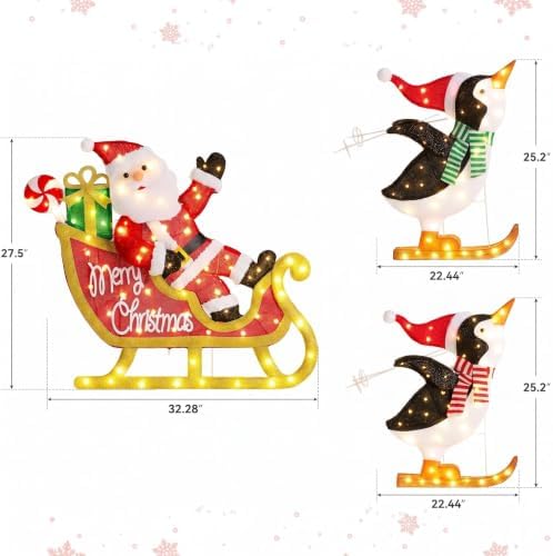 Penguin Sleigh Santa Outdoor Christmas Decoration with Timer&Remote Control