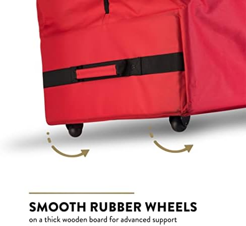 ZOBER 600D Oxford Fabric Rolling Christmas Tree Storage Bag - Fits 7.5 Ft Artificial Trees - Waterproof Christmas Tree Bag For Storage Box For Xmas, Durable Handles and Wheels - Card Slot - Red