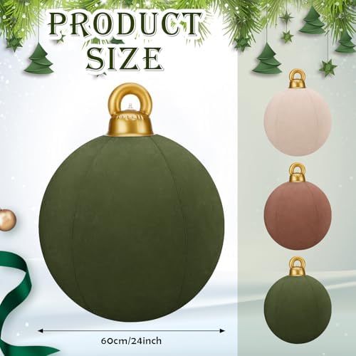 3 Pcs 32 Inch Giant Velvet Christmas Inflatable Balls, Brown, Khaki, Green