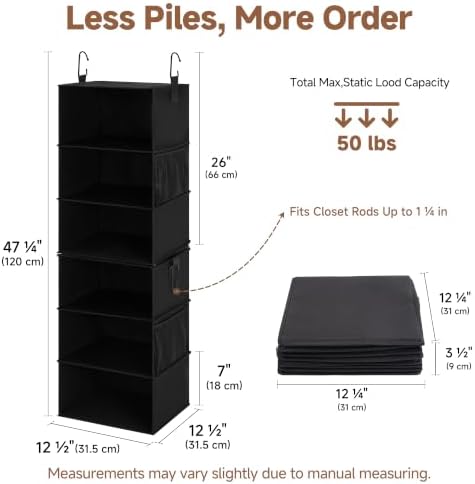 StorageWorks Hanging Closet Organizer, 6-Shelf with 2-in-1 Design, Ivory