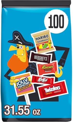 HERSHEY'S Miniatures Assorted Flavored, Halloween Candy Bulk Bag, 31.55 oz (100 Pieces)
