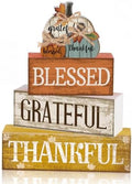 Lineshading 4 Pcs Stacked Pumpkin Block Signs, Fall Thanksgiving Decor