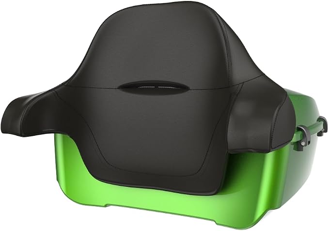 Advanblack Road Glide Tour Trunk Pack Radioactive Green King Tour Trunk Pack Luggage +Wrap-Around Backrest Pad for '97-'25 Harley Touring Road King Street Glide Electra Glide CVO models