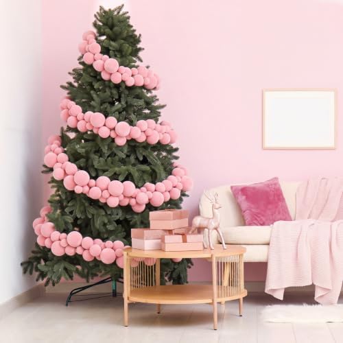 Thiccywoov 9 ft Velvet Christmas Ball Garland Ornament, Pink
