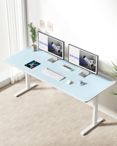 YSAGi Leather Desk Pad Protector, Office Desk Mat, Large Mouse Pad, Non-Slip PU Leather Desk Blotter, Laptop Desk Pad, Waterproof Desk Writing Pad for Office and Home (Baby Blue,55" x 24")