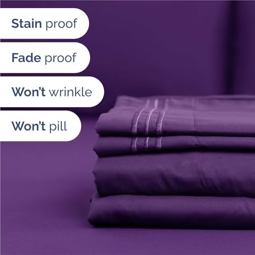 Split King Size 5 Piece Sheet Set - Breathable & Cooling Sheets - Purple