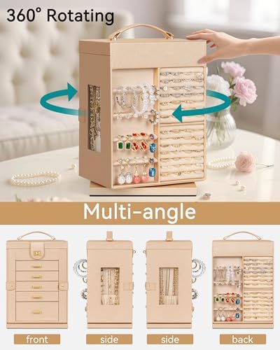 AKOZLIN 6-Tier Jewelry Box Organizer 5 Drawers Storage M-L Champagne