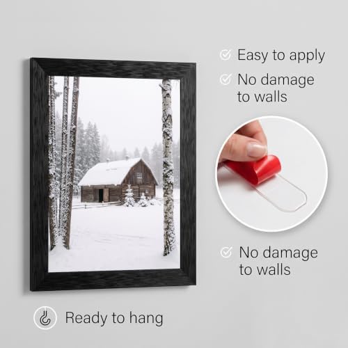 Framed Barn Canvas Wall Art, Winter Landscape, Black Frame Inch 12x16