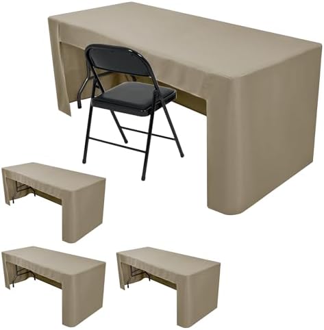 HolidayIdeas 4-Pack 6ft Open Back Fitted Tablecloths for Craft Shows Taupe