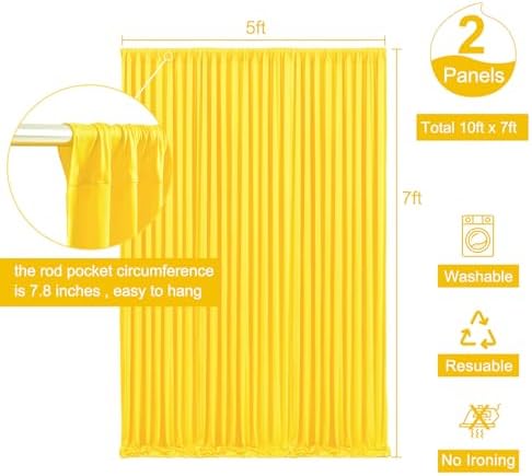 Yellow Backdrop Curtain for Parties Wrinkle Free Lemon Yellow Photo Curtains Backdrop Drapes Fabric Decoration for Birthday Party Wedding Baby Shower 5ft x 7ft,2 Panels