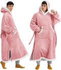 Bedsure Wearable Blanket Hoodie, Long Hooded Blanket Sweatshirt as Christmas Birthday Gifts for Men, Cozy Sherpa Hoodie for Adult, Oversize, Rose Pink