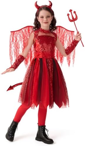 Spooktacular Creations Halloween Devil Costume Kids, Red Devil Costume for Girls for Child Halloween Cosplay Themed Parties