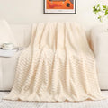 Puncuntex Cream White Throw Blanket 60"×80" Fuzzy 3D Jacquard Decorative
