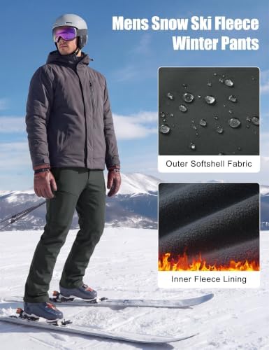 MAGCOMSEN Mens Snow Ski Pants Fleece Winter Outdoor Hiking Waterproof Pants