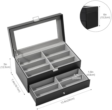 ProCase 12 Slots Sunglasses Organizer, 2 Layer Sunglass Case, Leather Eyeglass Cases for Display and Storage -Black
