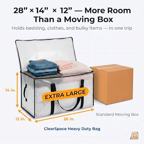 ClearSpace Heavy Duty Moving Bags or Storage Bins with Lids, Clear, 2 Pack