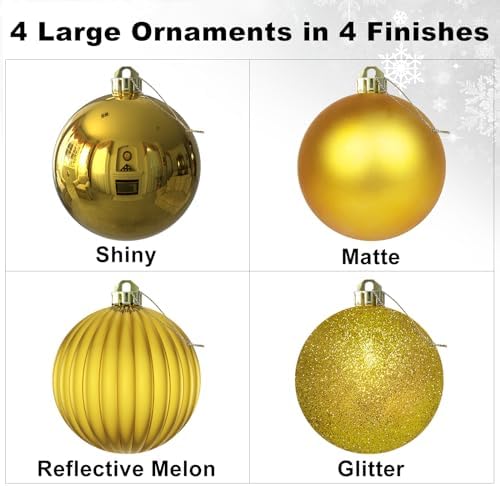 Gold 4.0" Large Christmas Balls - Christmas Tree Decoration Ornaments Shatterproof Hanging Balls for Birthday Halloween Holiday Wedding Decorations Set of 4pcs