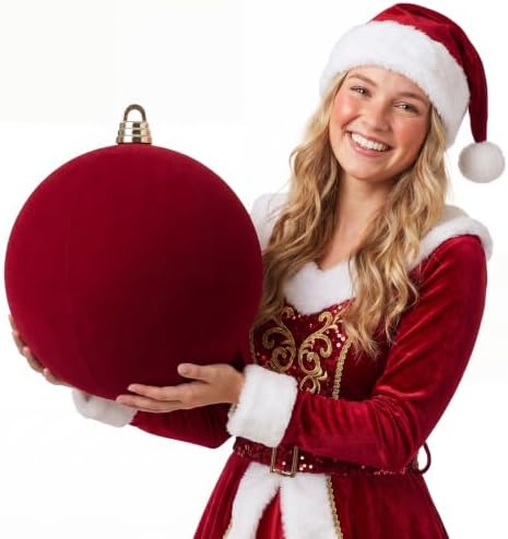 Threan 12 Inch Large Burgundy Velvet Christmas Ball Ornaments