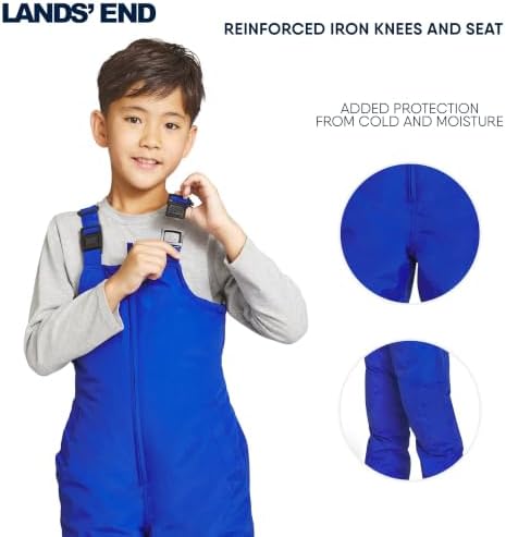 Lands' End Unisex Kids Squall Waterproof Adjustable Insulated Iron Knee Snow Bib Overalls