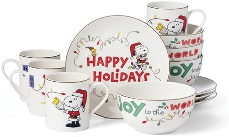 Lenox Snoopy Christmas Porcelain 12-Piece Dinnerware Set for 4