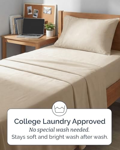 Twin XL Size 3 Piece Sheet Set - Comfy Breathable & Cooling Sheets - Cream