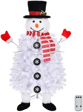 VINGLI 4ft Snowman Christmas Tree with 160 LED Lights, 400 Tips Artificial Xmas Tree, 10 Light Modes Changing, Festive Indoor Christmas Decor for Holiday Party and Home Pre-Lit Design