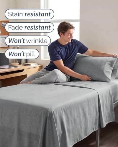 Twin XL Size 3 Piece Sheet Set - Breathable & Cooling - Heathered Grey