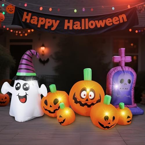 3.7Ft Halloween Inflatable Tombstones Haunted House Prop LED Lights for Halloween Party Holiday Indoor Outdoor Garden Lawn Yard Decorations