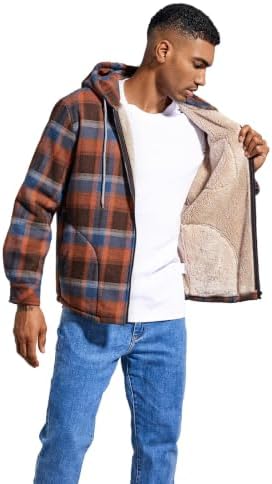 Elesuit Men's Full Zip Fleece Flannel Jacket Shirt Plaid Cotton Hoodie Coat